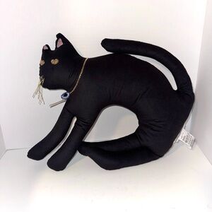 Anthropologie Halloween Embroidered Cat Shaped Cushion